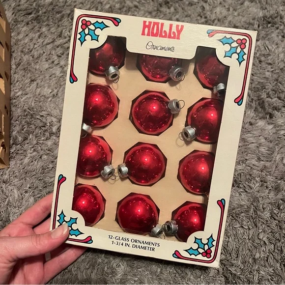 Shiny Brite vintage Holiday Ornament Set Red Gold blue Silver box glass lot - Picture 5 of 10